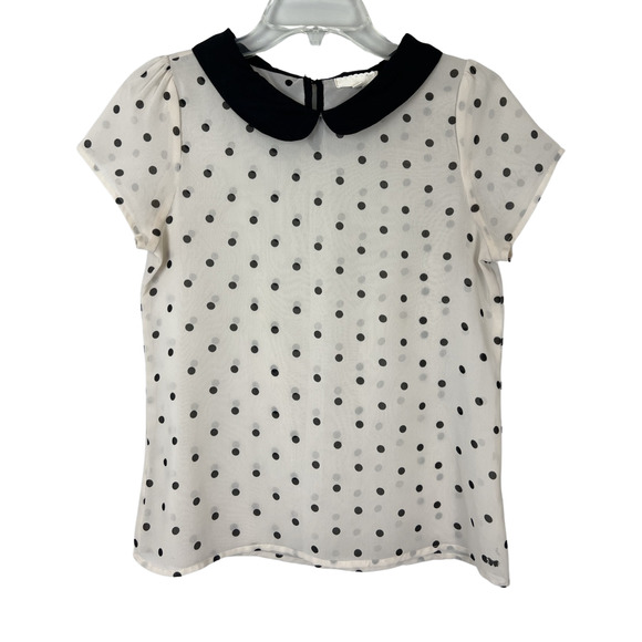 Black and Ivory Polka Dot Short Sleeve Blouse Sz Small - Picture 1 of 8